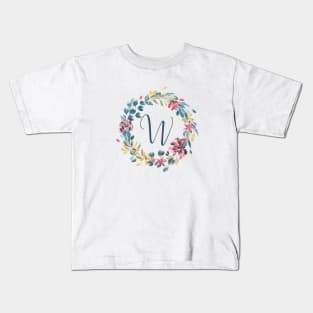 Floral Monogram W Colorful Full Blooms Kids T-Shirt